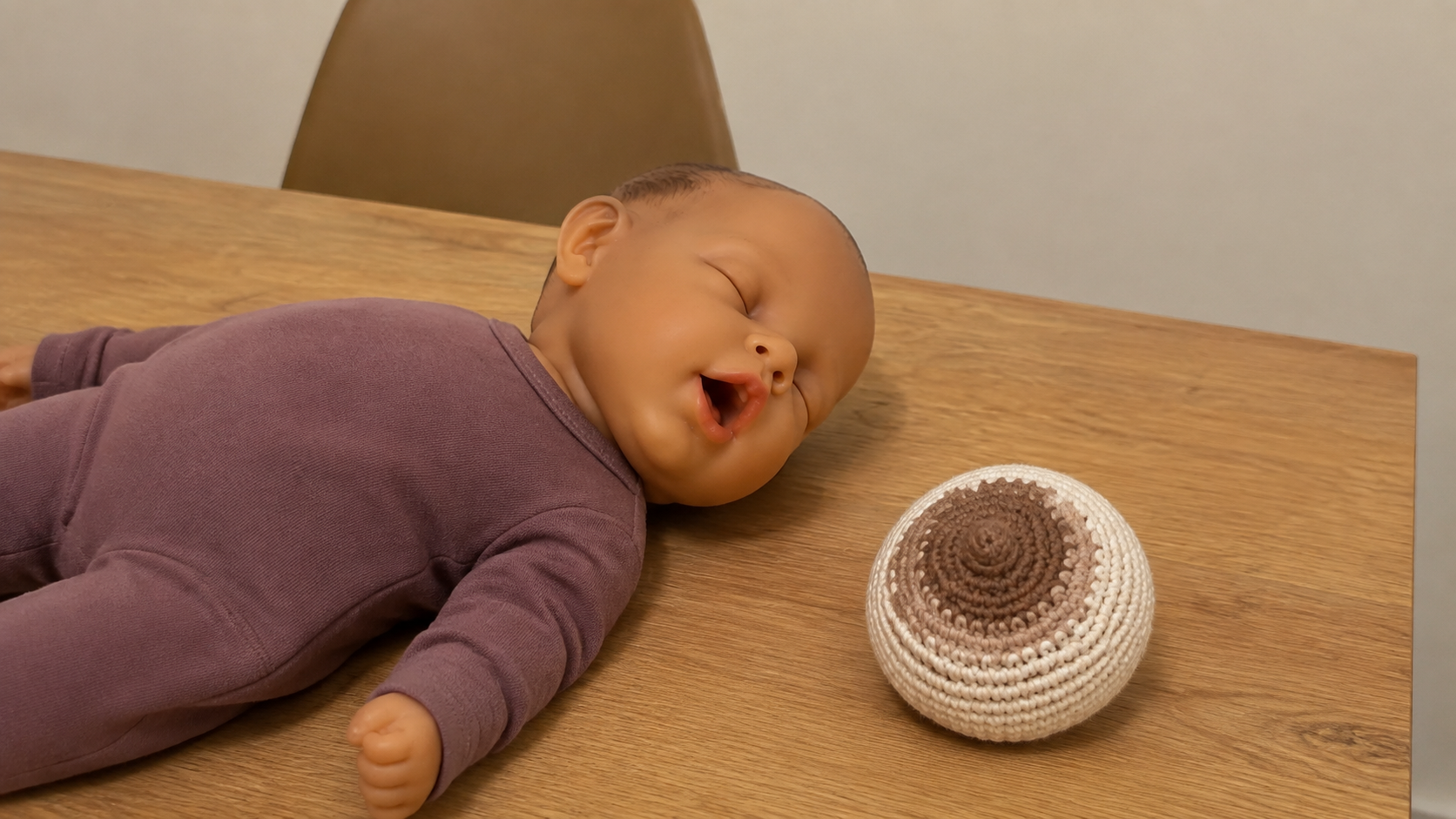 Muñeco de práctica y mama tejida para la consulta de lactancia